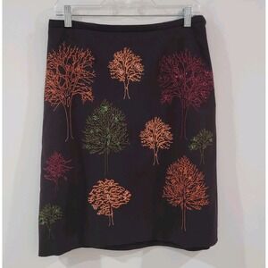 Vintage Womens Pencil Skirt Size‎ 12 P Brown Beaded Tree Novelty Indie Fall
